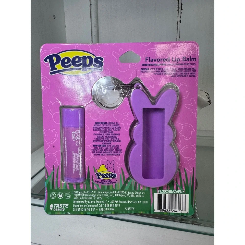 Peeps Grape Marshmallow Creme Flavored Lip Balm and Purple Bunny Keychain Set